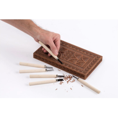 Set 12 mini dalti sculptura lemn lut și ceară cu maner de lemn