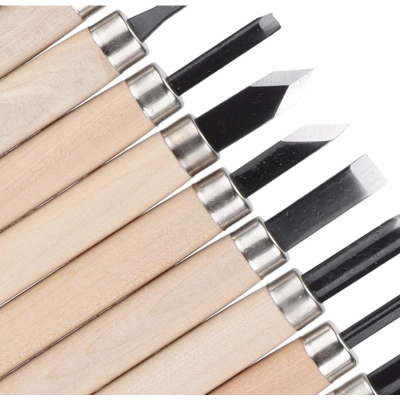 Set 12 mini dalti sculptura lemn lut și ceară cu maner de lemn