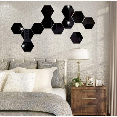 Set 12 Oglinzi Design Hexagon MARI 20x23 - Oglinzi Decorative Acrilice Cristal - Diamant - Fagure 12 bucati/set TA