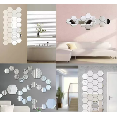 Set 12 Oglinzi Design Hexagon MEDII 15x15 - Oglinzi Decorative Acrilice Cristal - Diamant - Fagure 12 bucati/set TA