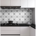 Set 12 placi autocolante din vinil 30 x 30 cm rezistente la apa model FLORAL ALB NEGRU DP0202