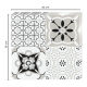 Set 12 placi autocolante din vinil 30 x 30 cm rezistente la apa model FLORAL ALB NEGRU DP0202