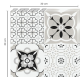 Set 12 placi autocolante din vinil 30 x 30 cm rezistente la apa model FLORAL ALB NEGRU DP0202