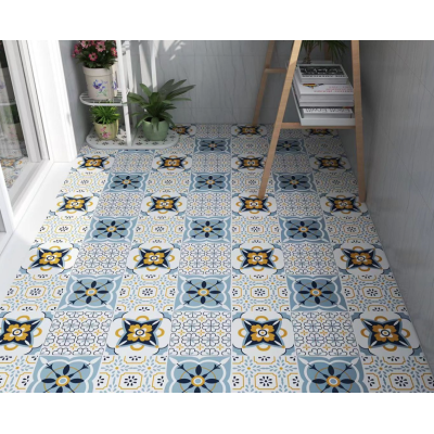 Set 12 placi autocolante din vinil 30 x 30 cm rezistente la apa model FLORAL Multicolor DP0201