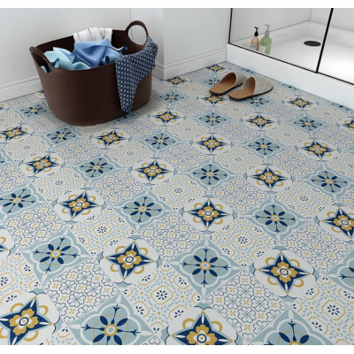 Set 12 placi autocolante din vinil 30 x 30 cm rezistente la apa model FLORAL Multicolor DP0201