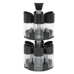 Set 12 recipiente pentru condimente cu suport rotativ pe 2 nivele