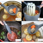 Set 12 ustensile de bucătărie cu mâner de lemn GRI