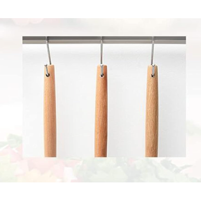 Set 12 ustensile de bucătărie cu mâner de lemn GRI