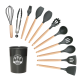 Set 12 ustensile de bucatarie Lemn/Silicon Gri Inchis