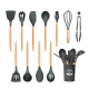 Set 12 ustensile de bucatarie Lemn/Silicon Gri Inchis