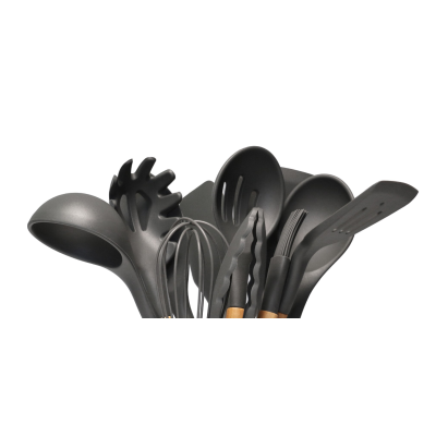 Set 12 ustensile de bucatarie Lemn/Silicon Gri Inchis