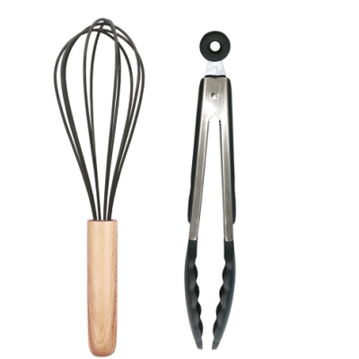 Set 12 ustensile de bucatarie Lemn/Silicon Gri Inchis