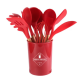 Set 12 ustensile de bucatarie Lemn/Silicon Rosu