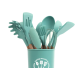 Set 12 ustensile de bucatarie Lemn/Silicon Verde