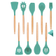 Set 12 ustensile de bucatarie Lemn/Silicon Verde