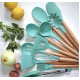 Set 12 ustensile de bucatarie Lemn/Silicon Verde