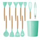 Set 12 ustensile de bucatarie Lemn/Silicon Verde