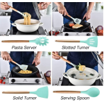 Set 12 ustensile de bucatarie Silicon/Lemn Verde