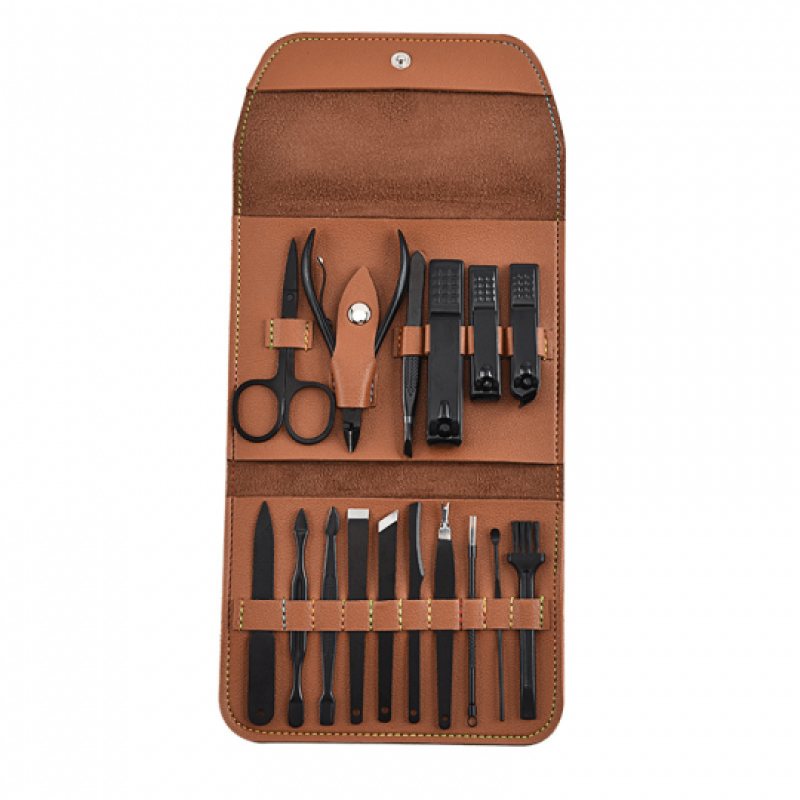 Set 16 piese MANICHIURA profesionala otel negru mat 1