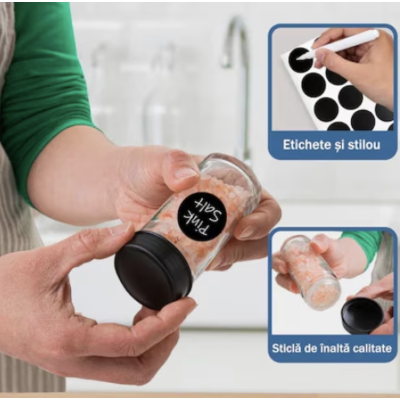 Set 18 recipiente condimente cu suport rotativ 34x23 cm