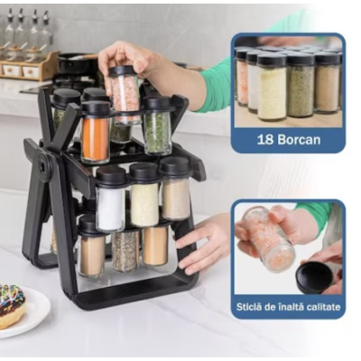 Set 18 recipiente condimente cu suport rotativ 34x23 cm