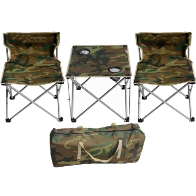 Set 1 Masa cu 2 Scaune Pentru Camping Pliabile Model Army Geanta Inclusa