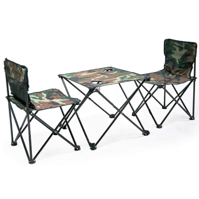 Set 1 Masa cu 2 Scaune Pentru Camping Pliabile Model Army Geanta Inclusa