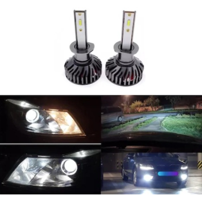 Set 2 becuri auto COB H1, 100W, lumina alb-rece, 12000 lumeni