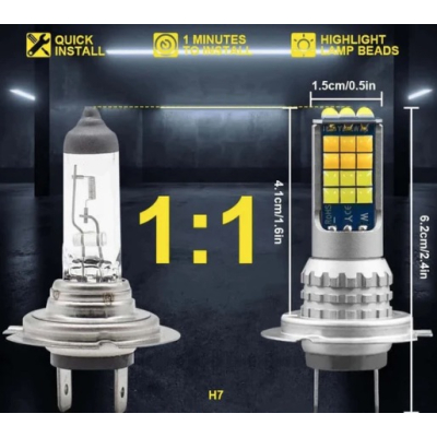 Set 2 Becuri Auto cu 30 Led H7 temperatura 6000k putere 90W 8500LM Fara Ventilator