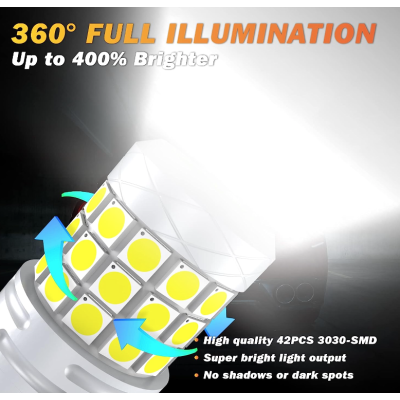 Set 2 becuri auto LED T20 42 SMD 120W 6000K 10000LM