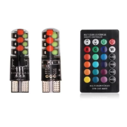 Set 2 Becuri LED RGB Auto Cu Telecomanda soclu T10  cu BILUTE/ 192 / w5w putere 2W