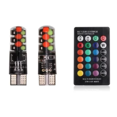 Set 2 Becuri LED RGB Auto Cu Telecomanda soclu T10  cu BILUTE/ 192 / w5w putere 2W