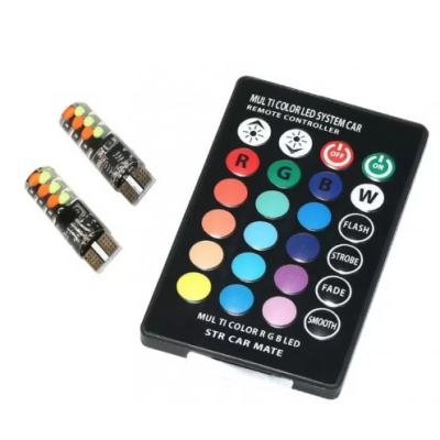 Set 2 Becuri LED RGB Auto Cu Telecomanda soclu T10  cu BILUTE/ 192 / w5w putere 2W