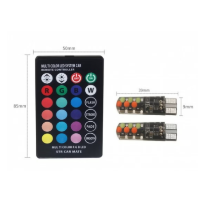 Set 2 Becuri LED RGB Auto Cu Telecomanda soclu T10  cu BILUTE/ 192 / w5w putere 2W
