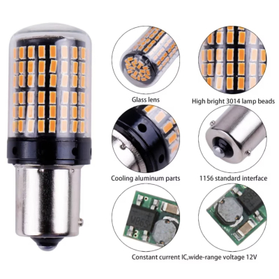 Set 2 Becuri LED semnalizare ORANGE soclu Pw 180 grade LED 1156 led 144 SMD PW21