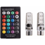 Set 2 becuri T10 LED auto RGB cu telecomanda putere 2W