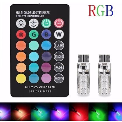 Set 2 becuri T10 LED auto RGB cu telecomanda putere 2W