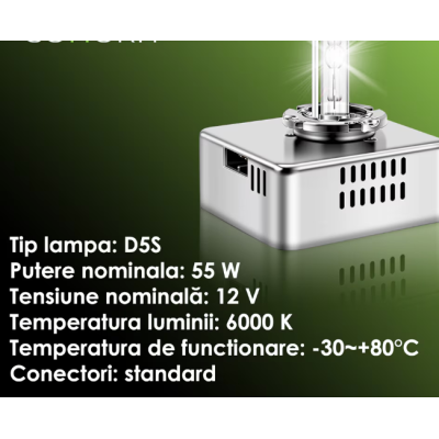Set 2 Becuri Xenon D5S putere 55W culoare 6000k +220% pentru Faruri Auto 9000 Lumeni