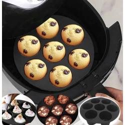 Set 2 Forme din silicon de briose pentru Airfryer cu 7 compartimente NEGRU