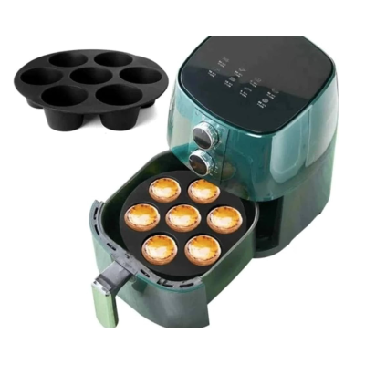 Set 2 Forme din silicon de briose pentru Airfryer cu 7 compartimente NEGRU