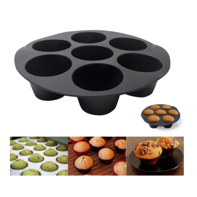 Set 2 Forme din silicon de briose pentru Airfryer cu 7 compartimente NEGRU