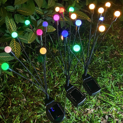 Set 2 Lampi LED decorative de gradina cu 6 bulbi incarcare solara si senzor de miscare cu lumina multicolora