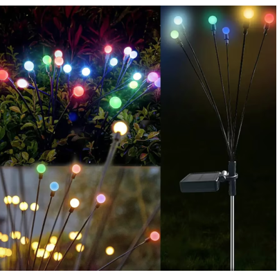 Set 2 Lampi LED decorative de gradina cu 6 bulbi incarcare solara si senzor de miscare cu lumina multicolora