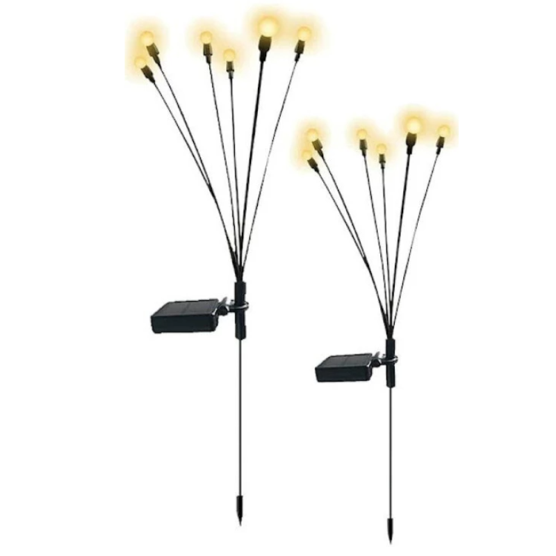 Set 2 Lampi solare LED Alb Cald cu 6 bulbi decoratiune gradina licurici
