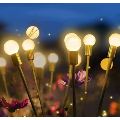 Set 2 Lampi solare LED Alb Cald cu 6 bulbi decoratiune gradina licurici