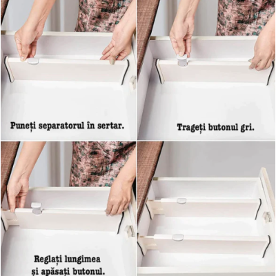 Set 2 organizatoare albe reglabile pentru sertar
