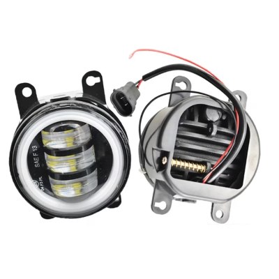 Set 2 proiectoare ceata cu DRL Angel Eyes 89 milimetri 3.5” cu 3 functii alb cu semnal galben