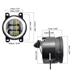 Set 2 proiectoare ceata cu DRL Angel Eyes 89 milimetri 3.5” cu 3 functii alb cu semnal galben