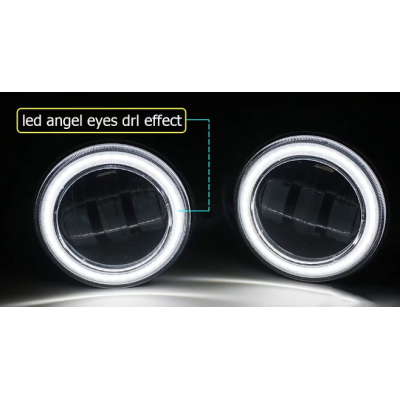 Set 2 proiectoare ceata cu DRL Angel Eyes 89 milimetri 3.5” cu 3 functii alb cu semnal galben