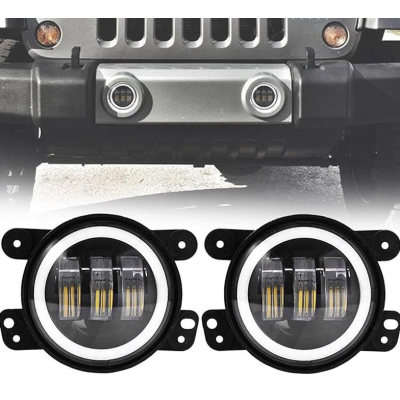 Set 2 proiectoare ceata cu DRL Angel Eyes 89 milimetri 3.5” cu 3 functii alb cu semnal galben